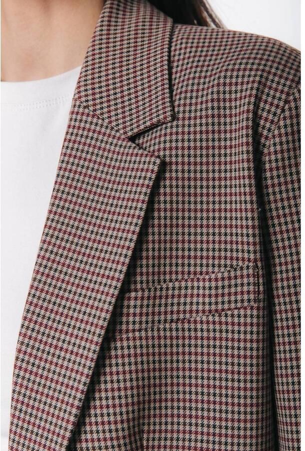 Colourful Rebel geruite oversized blazer met borduursels bruin - Foto 2