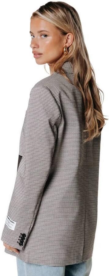 Colourful Rebel geruite oversized blazer met borduursels bruin - Foto 3