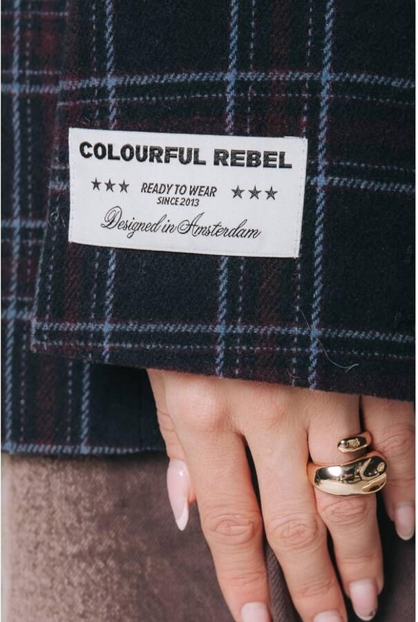 Colourful Rebel geruite oversized blazer met wol donkerblauw - Foto 2