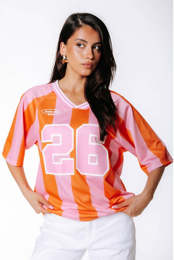 Colourful Rebel gestreept football t-shirt oranje