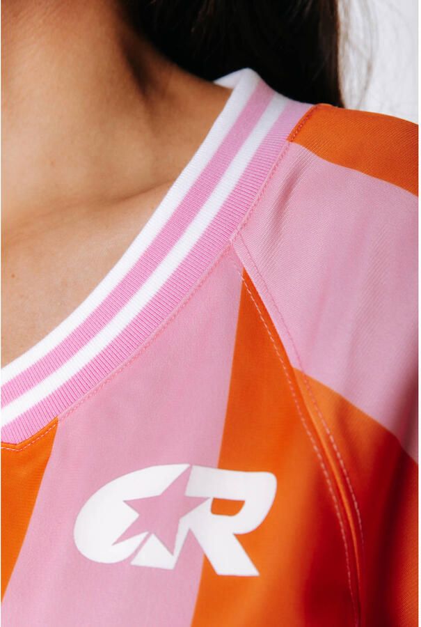 Colourful Rebel gestreept football t-shirt oranje - Foto 2
