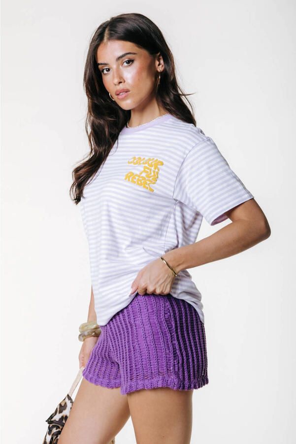 Colourful Rebel gestreept T-shirt lavendel - Foto 3