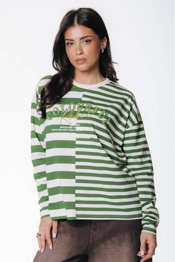 Colourful Rebel gestreept T-shirt met tekst groen