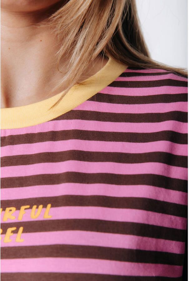 Colourful Rebel gestreept T-shirt roze - Foto 3