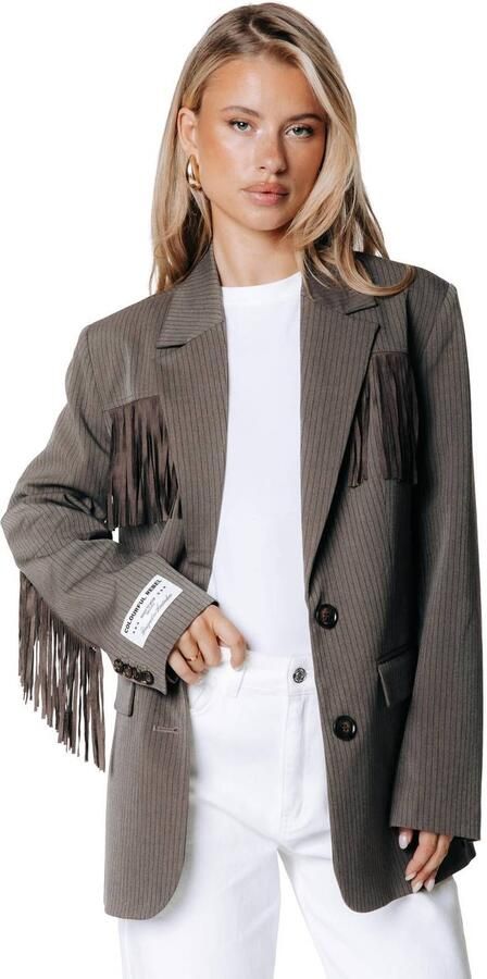 Colourful Rebel gestreepte blazer met franjes bruin