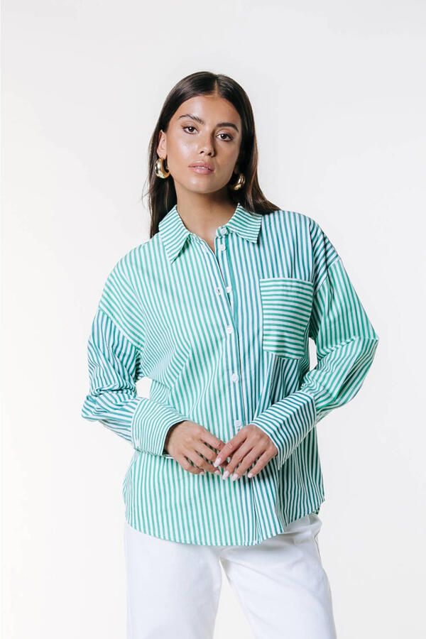 Colourful Rebel gestreepte blouse groen - Foto 3