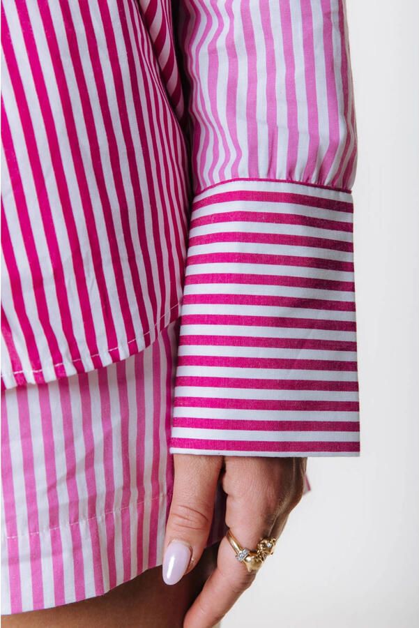 Colourful Rebel gestreepte blouse roze - Foto 3
