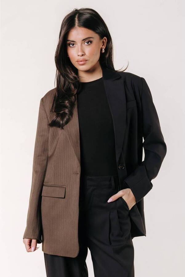 Colourful Rebel gestreepte double breasted blazer bruin