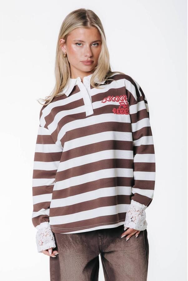 Colourful Rebel gestreepte pullover bruin wit