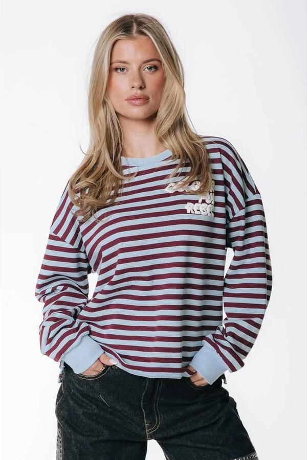 Colourful Rebel gestreepte pullover met logo blauw