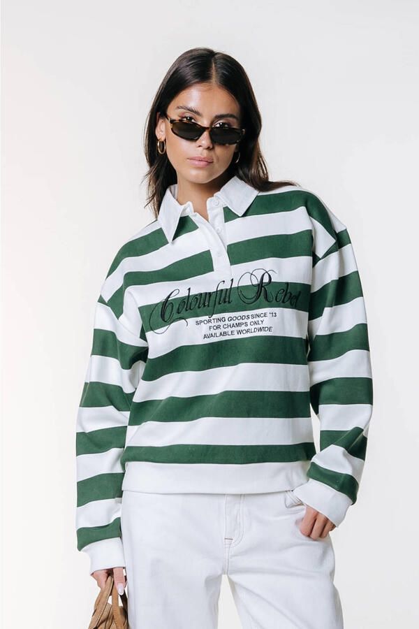 Colourful Rebel gestreepte sweater groen - Foto 2