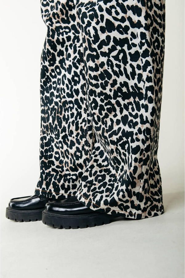 Colourful Rebel high waist straight leg jeans met panterprint zwart beige - Foto 5