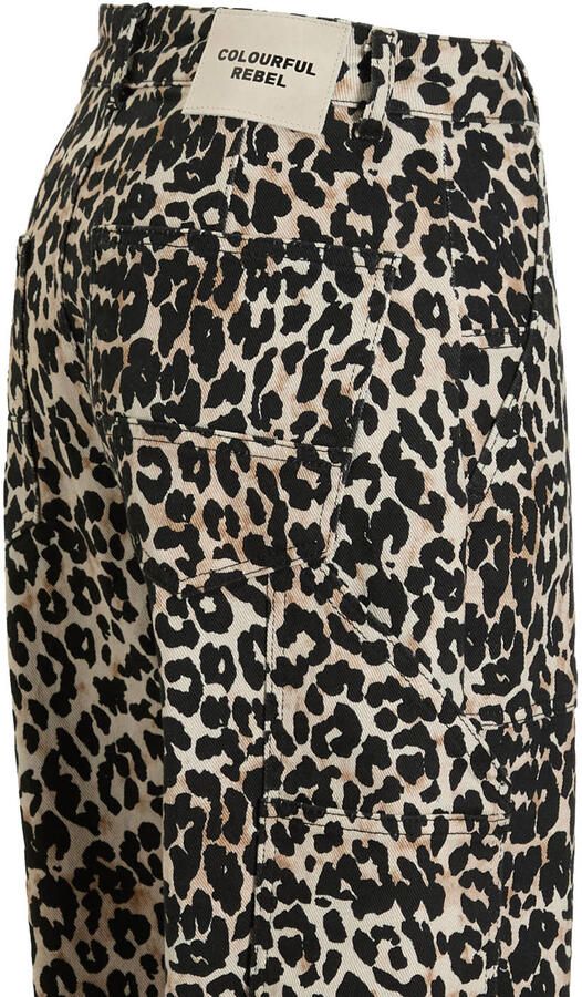 Colourful Rebel high waist straight leg jeans met panterprint zwart beige - Foto 6