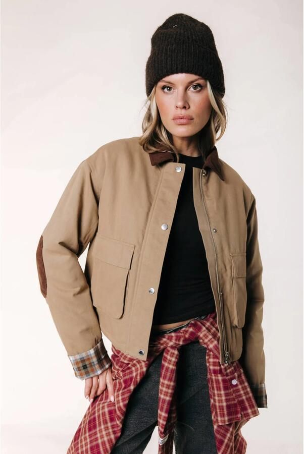 Colourful Rebel corduroy jas met patches camel