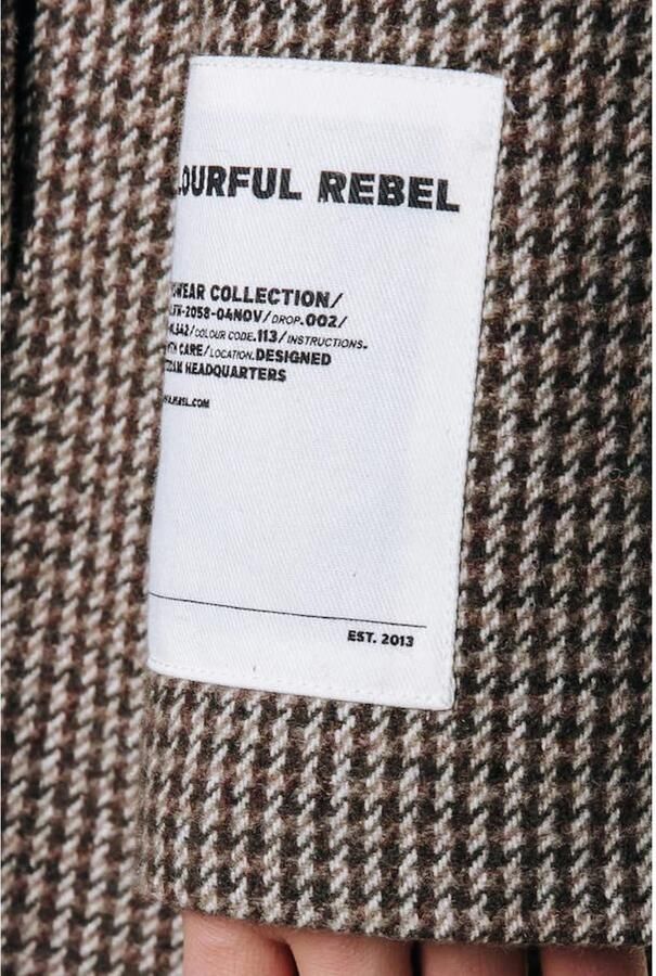 Colourful Rebel geruite manteljas met patches split en wol bruin - Foto 2
