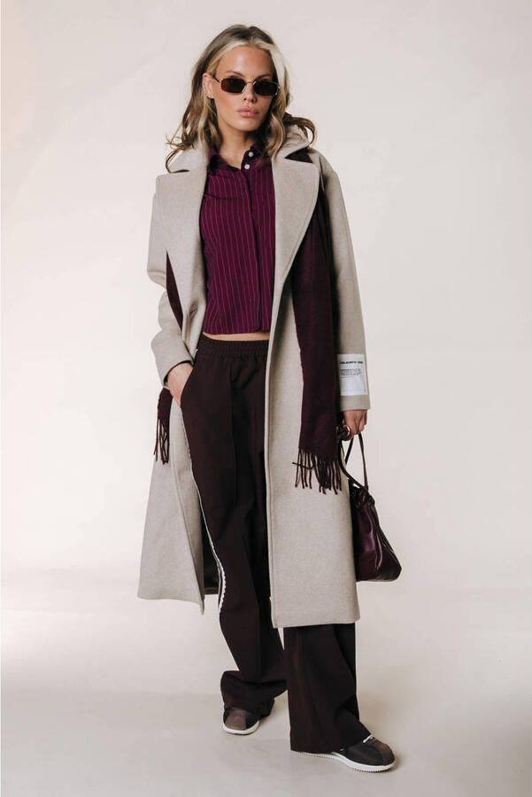 Colourful Rebel manteljas met split en wol beige