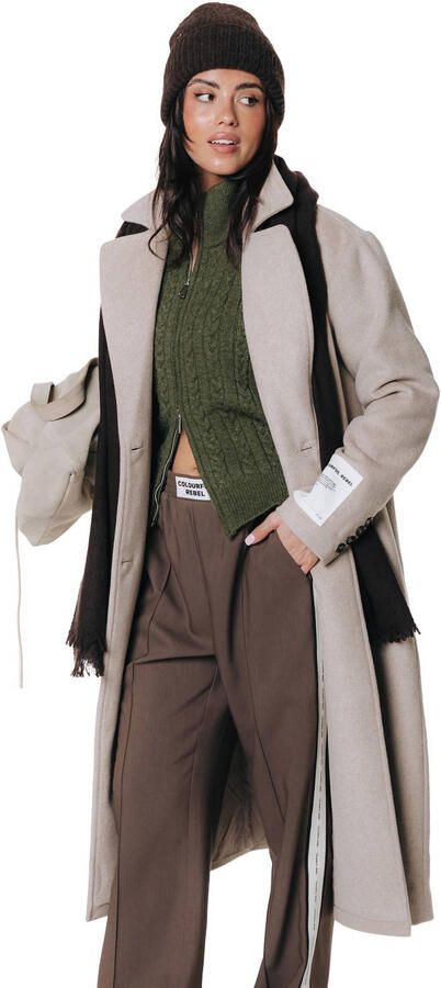 Colourful Rebel manteljas met split en wol beige - Foto 3
