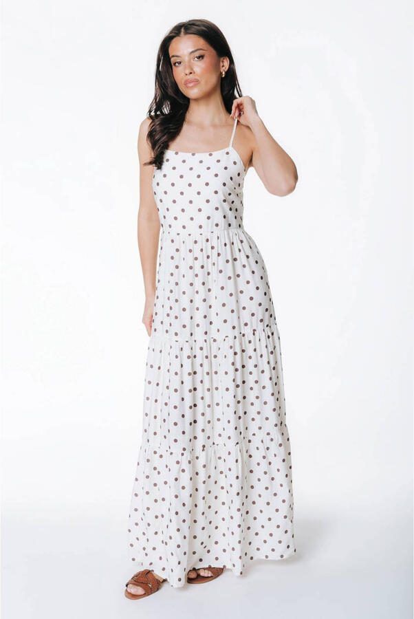Colourful Rebel maxi jurk met stippen ecru