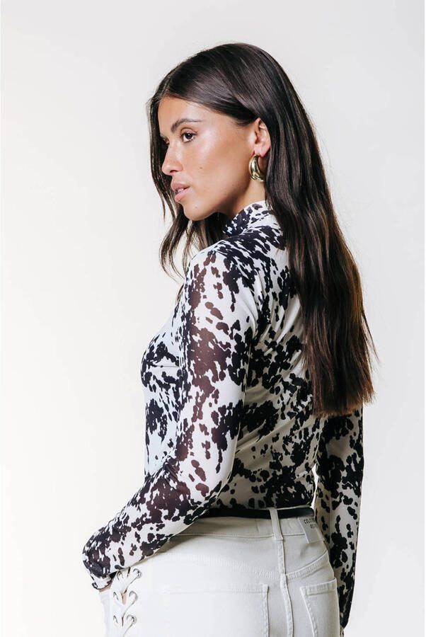 Colourful Rebel mesh top met koeienprint zwart - Foto 3
