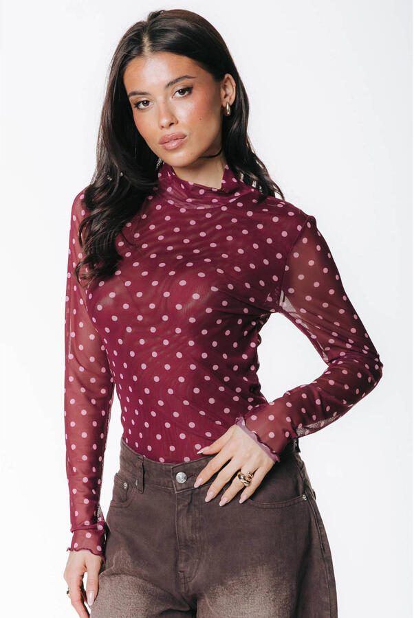 Colourful Rebel mesh top met stippen rood