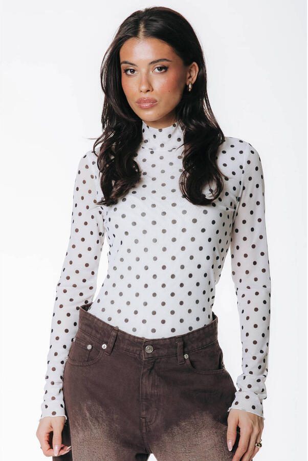 Colourful Rebel mesh top met stippen wit