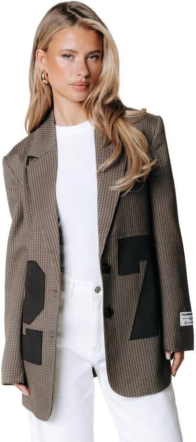 Colourful Rebel oversized geruite blazer met borduursels grijs