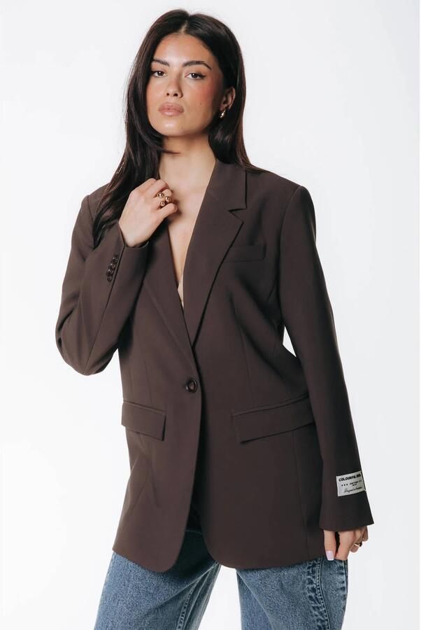 Colourful Rebel regular blazer met backprint donkerbruin