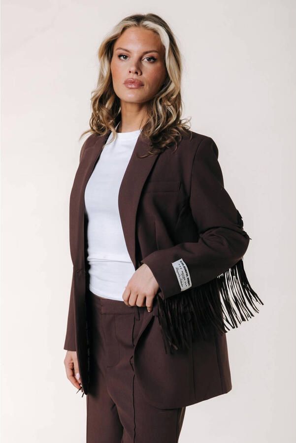 Colourful Rebel regular fit blazer met franjes bruin