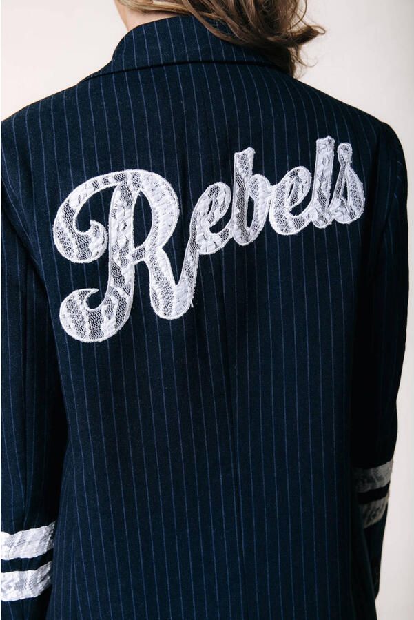 Colourful Rebel regular fit blazer met krijtstreep donkerblauw - Foto 3