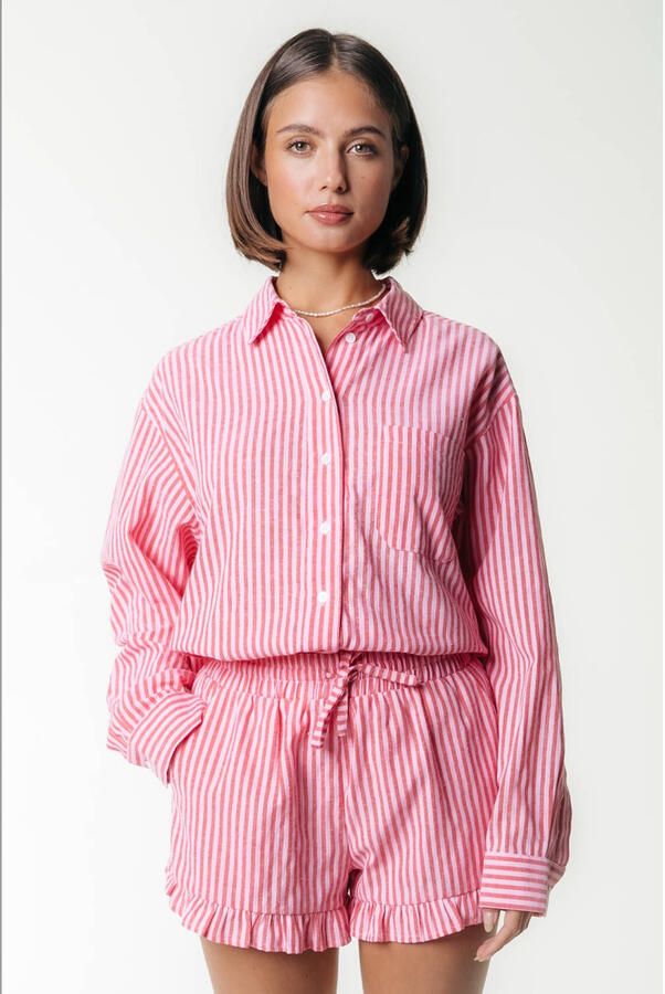 COLOURFUL REBEL Dames Broeken Sensa Striped Ruffle Short Beige - Foto 3