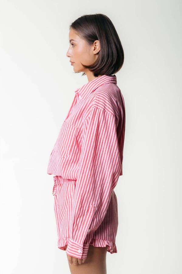 COLOURFUL REBEL Dames Broeken Sensa Striped Ruffle Short Beige - Foto 2