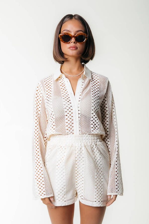 Colourful Rebel straight high waist casual short ecru crochet - Foto 7