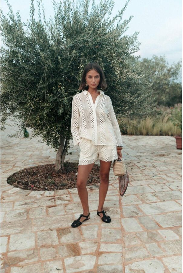 Colourful Rebel straight high waist casual short ecru crochet - Foto 5