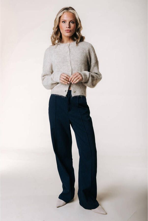 Colourful Rebel straight leg pantalon met krijtstreep marineblauw