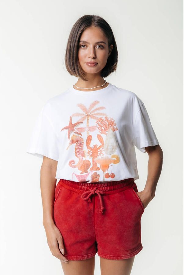 COLOURFUL REBEL Dames Broeken Uni Logo Acid Wash Sweat Short Rood - Foto 7