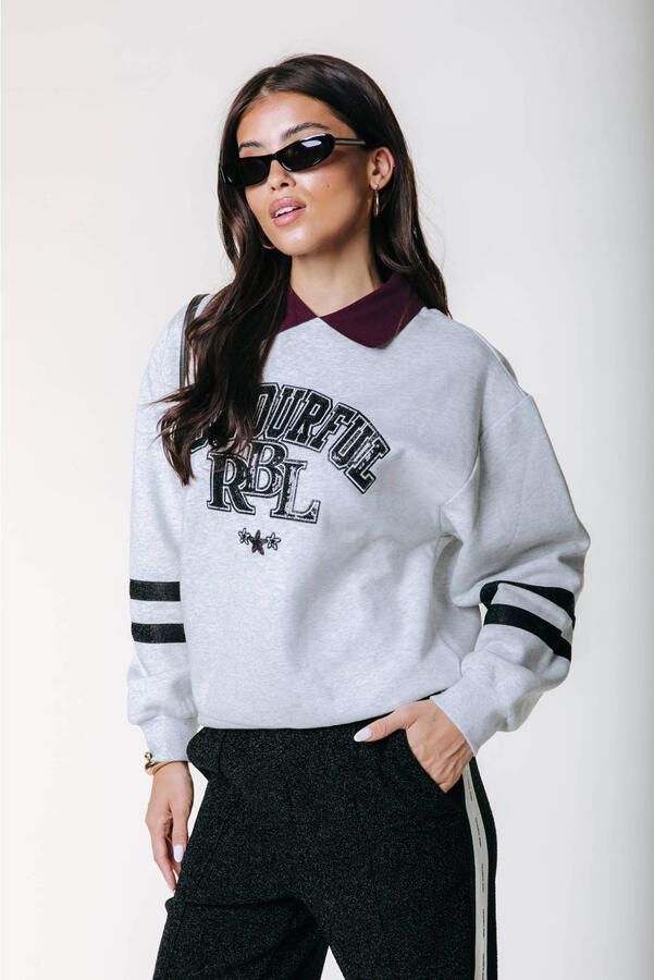 Colourful Rebel sweater grijs melange met glitter