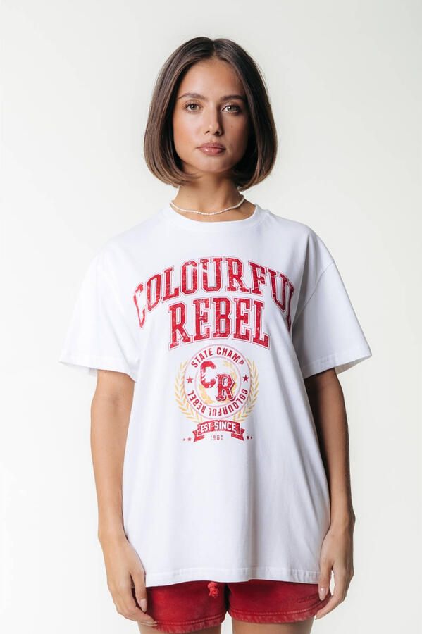 COLOURFUL REBEL Dames Tops & T-shirts Cr Varsity Loosefit Tee Wit - Foto 7