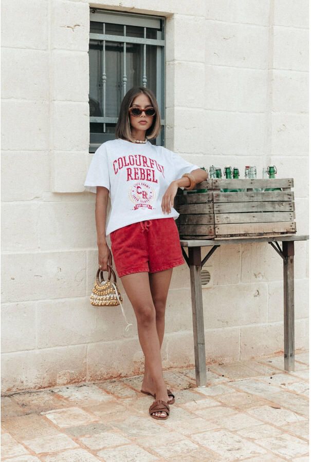COLOURFUL REBEL Dames Tops & T-shirts Cr Varsity Loosefit Tee Wit - Foto 5