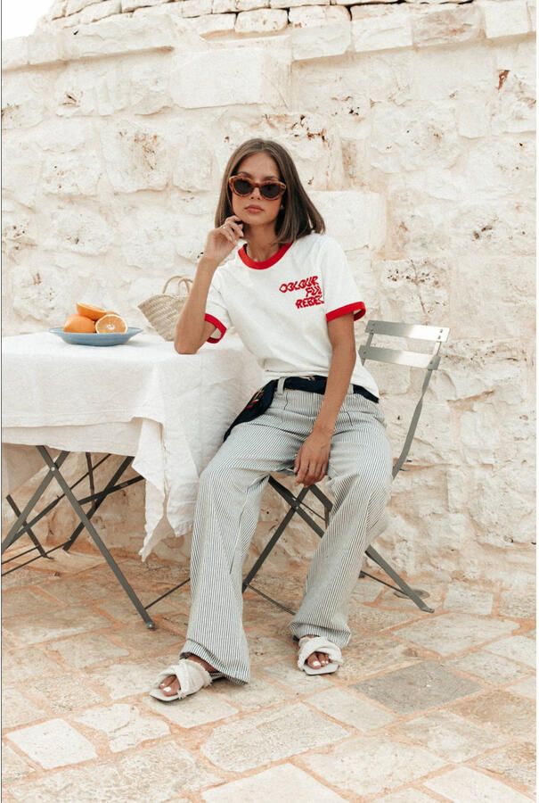 COLOURFUL REBEL Dames Tops & T-shirts Logo Wave Ringer Boxy Tee Rood - Foto 5