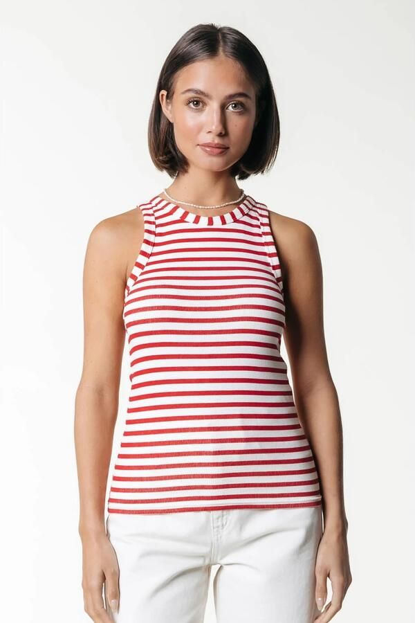 COLOURFUL REBEL Dames Tops & T-shirts Sachi Striped Rib Tanktop Rood - Foto 7