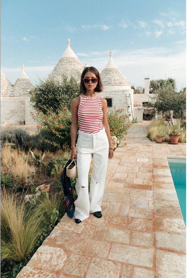 COLOURFUL REBEL Dames Tops & T-shirts Sachi Striped Rib Tanktop Rood - Foto 5