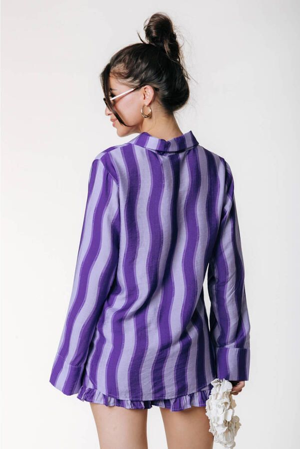 Colourful Rebel viscose gestreepte blouse lavendel - Foto 3