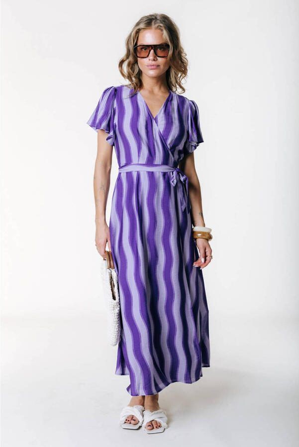 Colourful Rebel viscose maxi gestreepte wikkeljurk lavendel