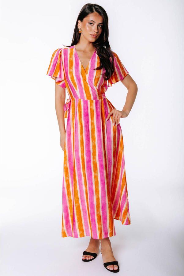 Colourful Rebel viscose maxi gestreepte wikkeljurk roze