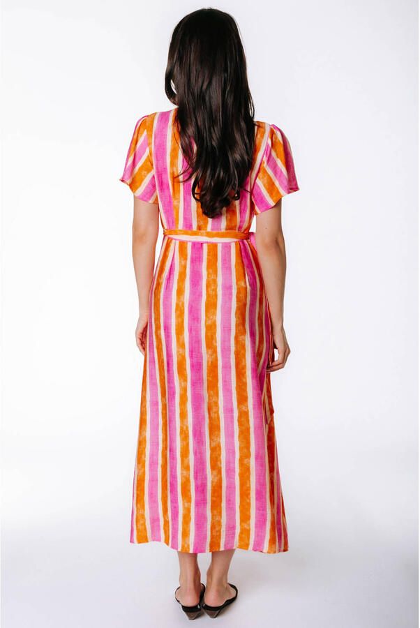 Colourful Rebel viscose maxi gestreepte wikkeljurk roze - Foto 2