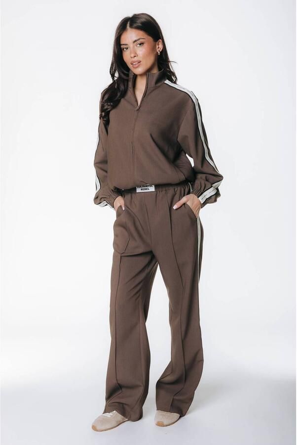 Colourful Rebel wide leg broek met patches bruin