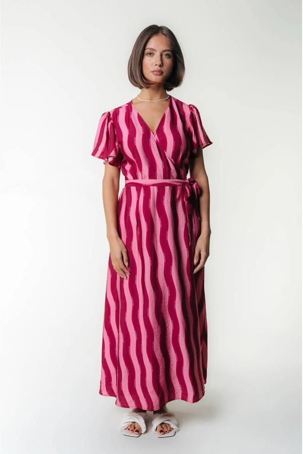COLOURFUL REBEL Dames Jurken Ava Striped Real Wrap Maxi Dress Ss Roze - Foto 6