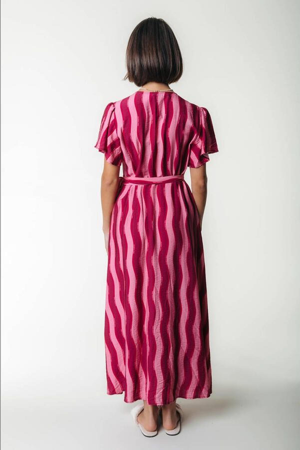 COLOURFUL REBEL Dames Jurken Ava Striped Real Wrap Maxi Dress Ss Roze - Foto 5