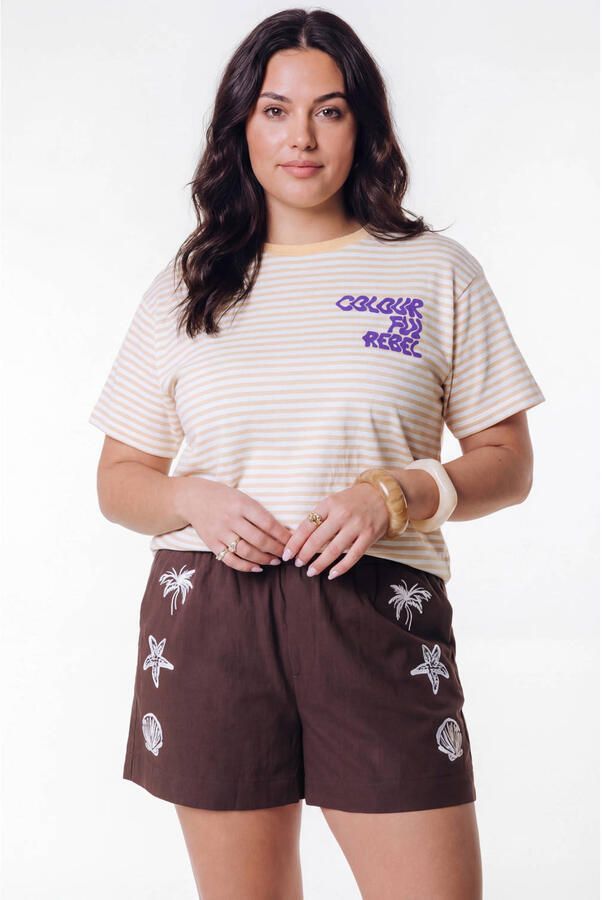 Colourful Rebel Curve gestreepte T-shirt Plus Size lichtgeel