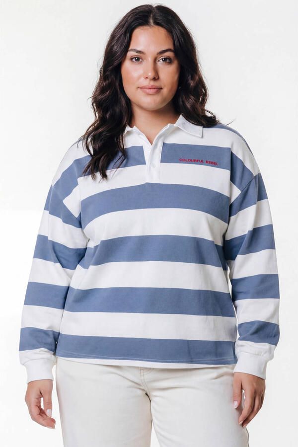 Colourful Rebel Curve gestreepte top met backprint blauw